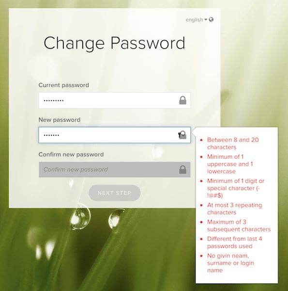 ADP bad password rule screenshot