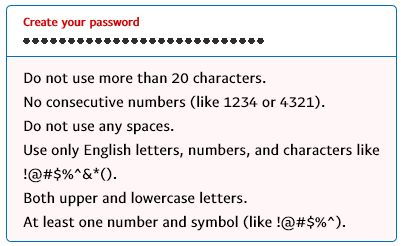 PayPal bad password rule screenshot