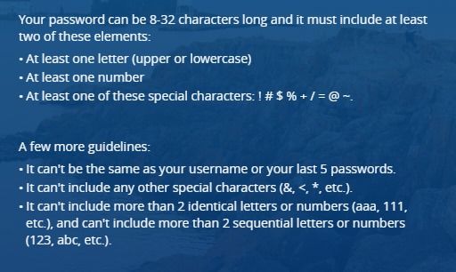 Chase Bank bad password rule screenshot