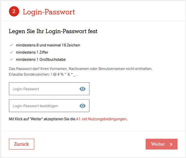 A1.net bad password rule screenshot