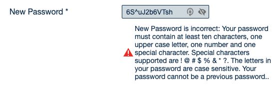 Discovery Benefits bad password rule screenshot