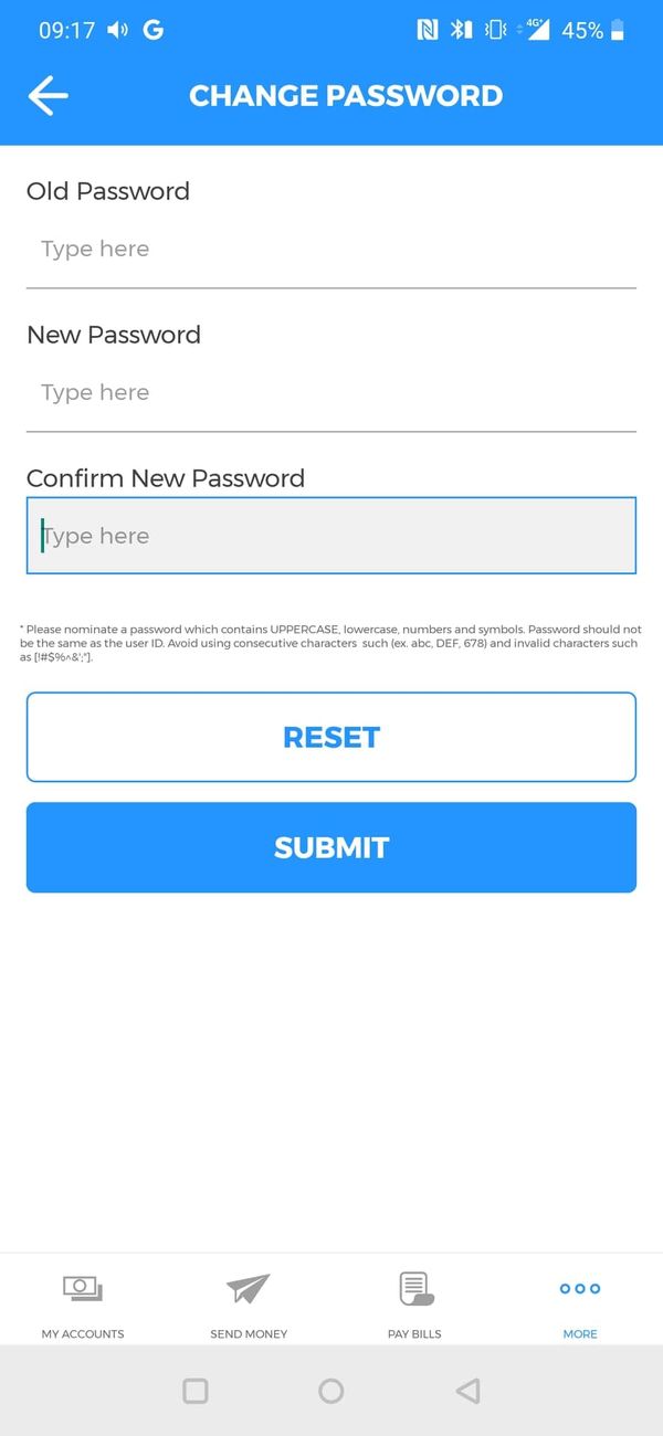BDO bad password rule screenshot