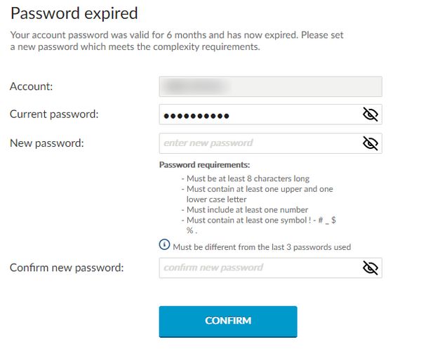 Aruba Cloud bad password rule screenshot