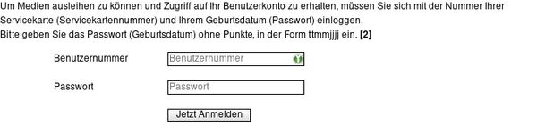 Onleihe bad password rule screenshot