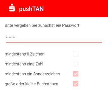 Sparkasse bad password rule screenshot