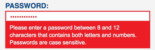 TwinSpires bad password rule screenshot
