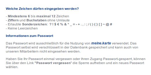 Advanzia bad password rule screenshot