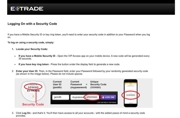 E-Trade bad password rule screenshot