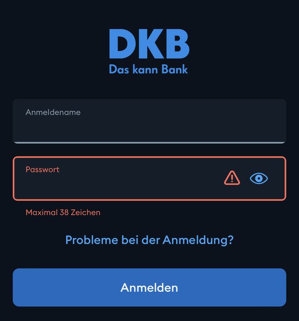 Deutsche Kreditbank AG (DKB) bad password rule screenshot