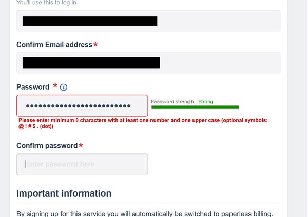 Thames Water bad password rule screenshot