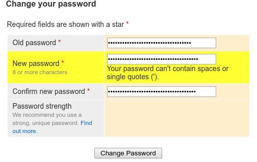 Trade Me bad password rule screenshot