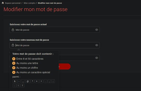 Pole-Emploi bad password rule screenshot