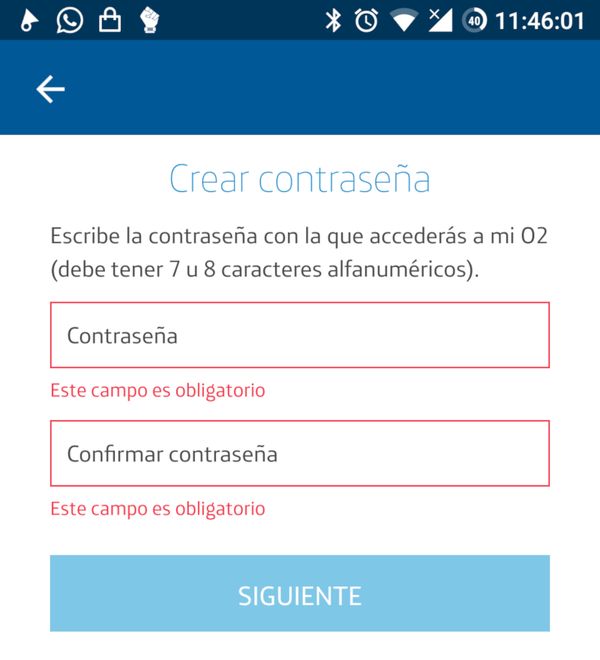 O2 Spain bad password rule screenshot