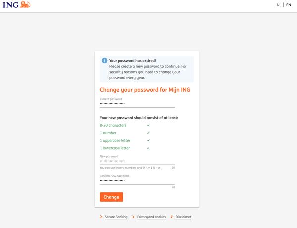 ING a dutch bank in almost 50 countries bad password rule screenshot
