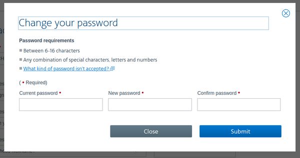 American Airlines bad password rule screenshot