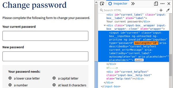 UniSuper bad password rule screenshot