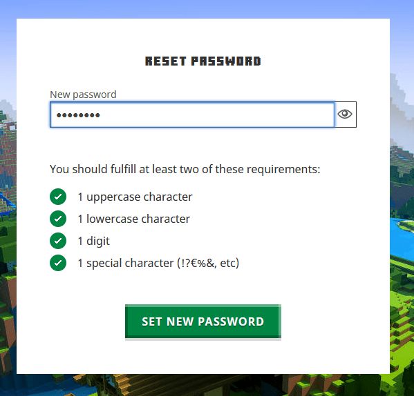 Minecraft bad password rule screenshot