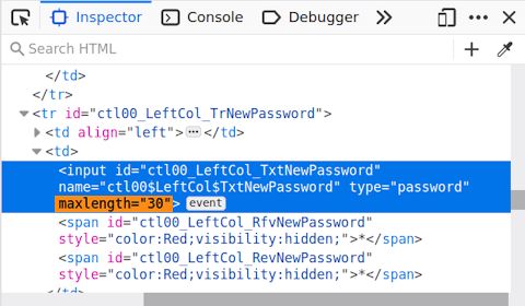 University of Western Australia (Pheme) bad password rule screenshot