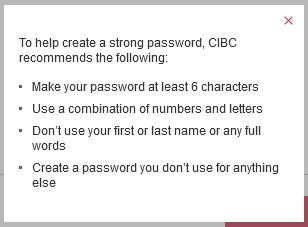 Canadian Imperial Bank of Commerce bad password rule screenshot
