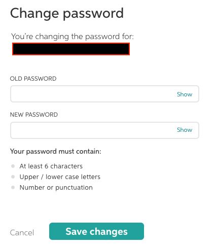 Chegg bad password rule screenshot