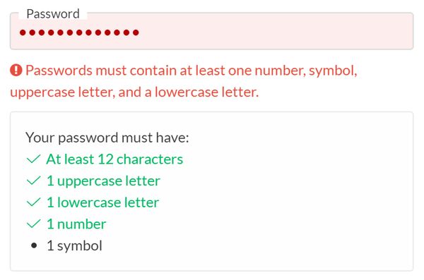 GoFundMe bad password rule screenshot