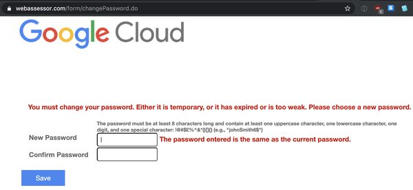 Kryterion Webassessor bad password rule screenshot