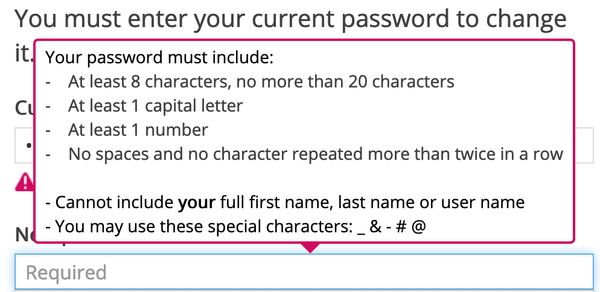 Aetna Health Insurance bad password rule screenshot