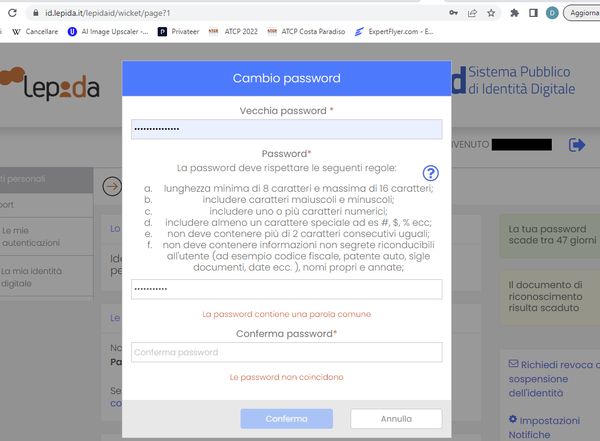 LepidaID bad password rule screenshot