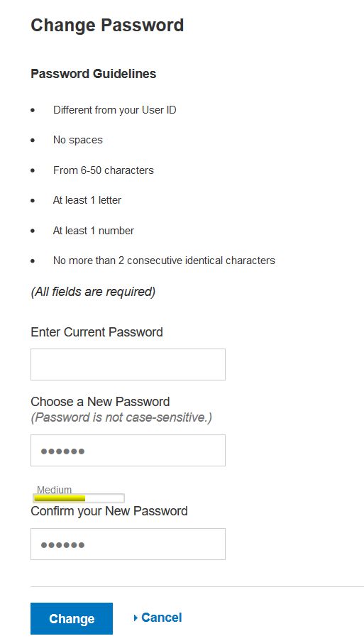 Citi bad password rule screenshot