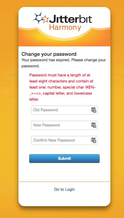 Jitterbit bad password rule screenshot