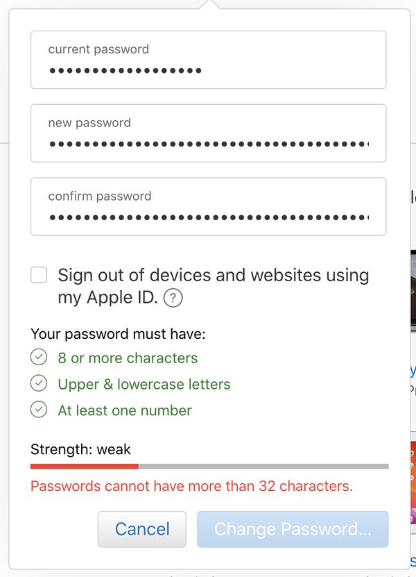 Apple bad password rule screenshot